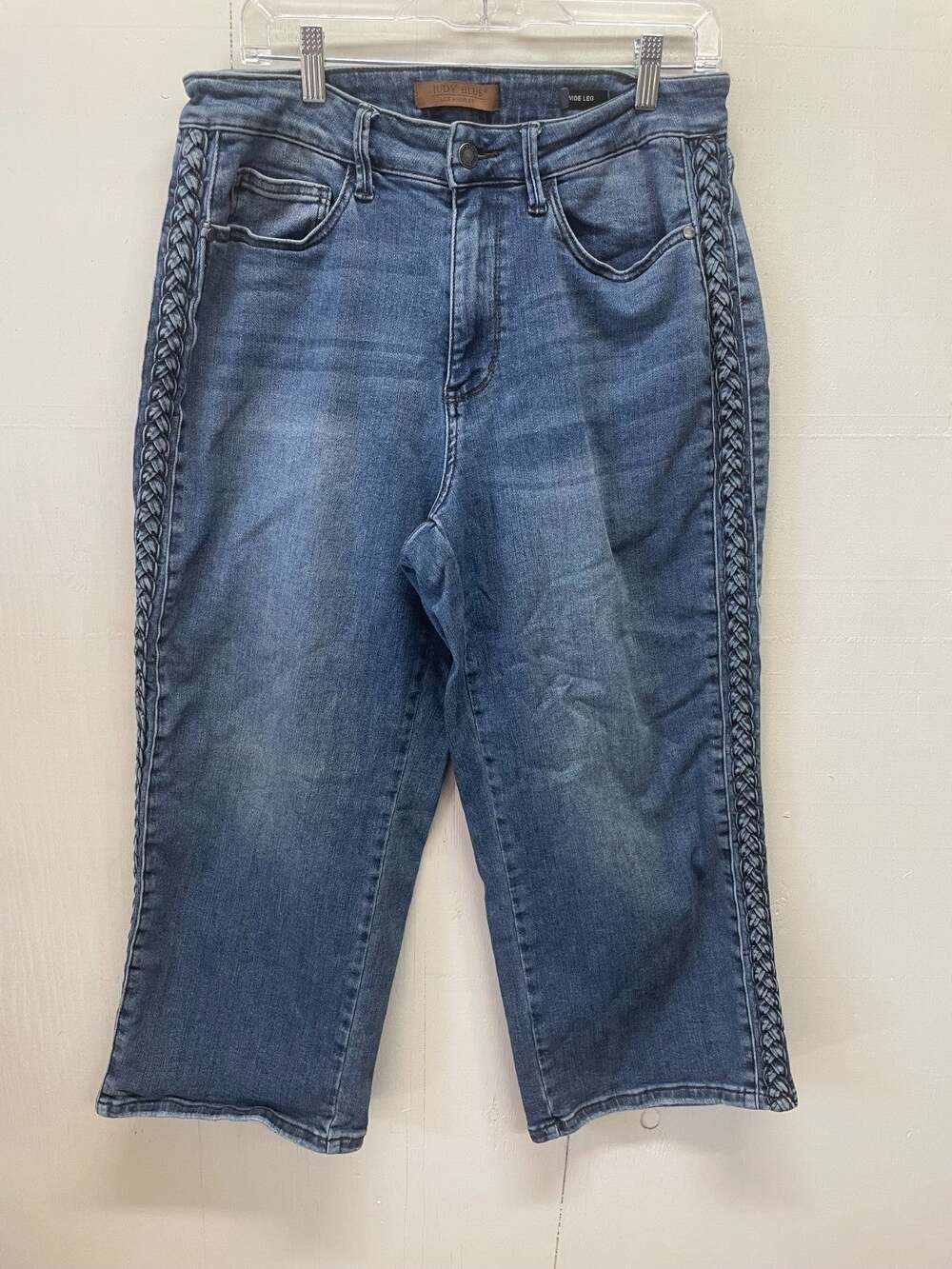 Judy Blue High Waist Braided Side Seam Cropped Wide Leg Jeans Size 14W #J88850MD